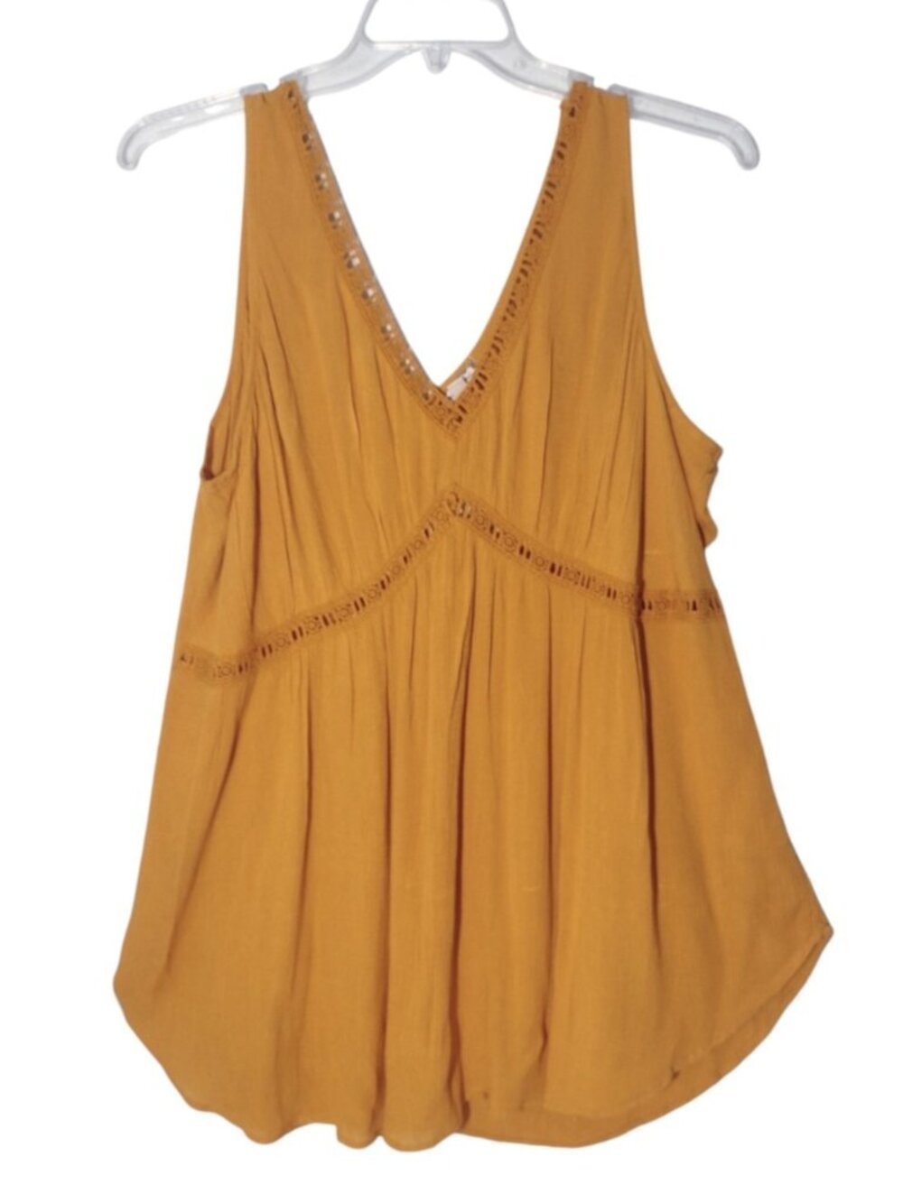 Eyeshadow Gauze Babydoll Tank Top 3XL Crotchet Lace Trim Boho Peasant Yellow NEW
